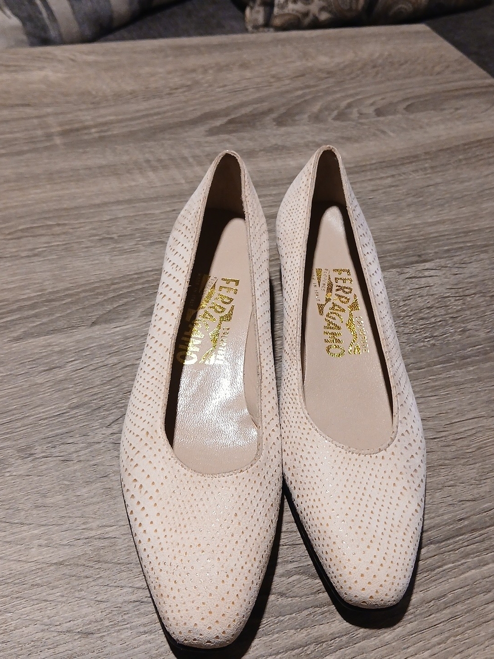 Salvatore Ferragamo Vintage White Perforated Suede Ballet Flats Sz 6.5